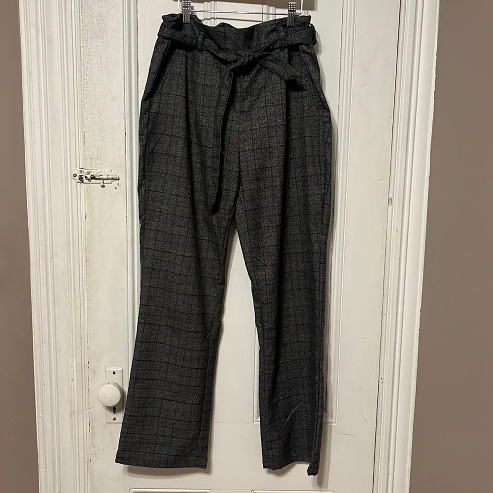 Plaid elastic waist pants